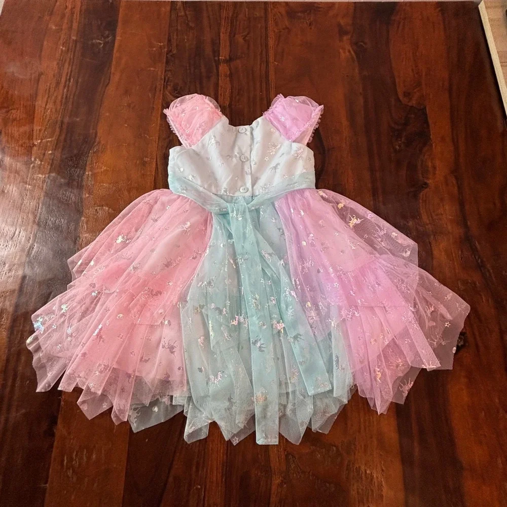 Jona Michelle Kids 2T Pastel‎ Rainbow Unicorn Tulle Party Dress CO7324 Pink Blue